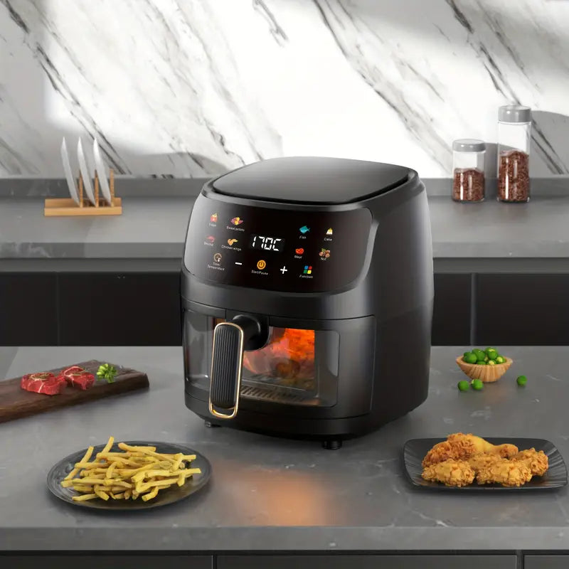 6L Large Capacity Visual Air Fryer with Color Touch Screen - Gray-Black-3