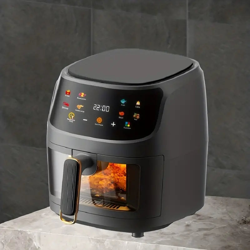6L Large Capacity Visual Air Fryer with Color Touch Screen - Gray-Black-2