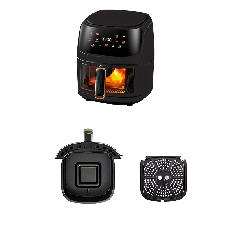 6L Large Capacity Visual Air Fryer with Color Touch Screen - Gray-Black-0